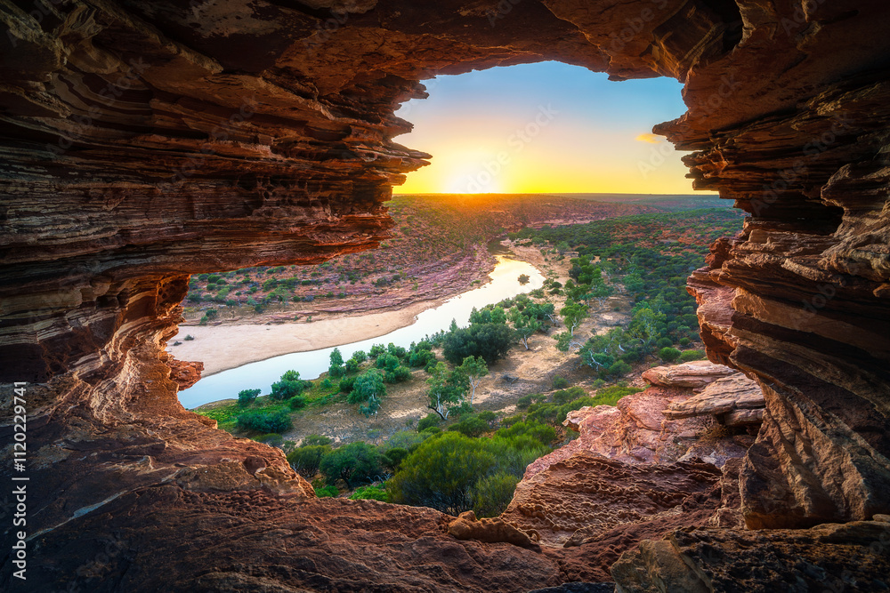 sunrise at natures window in kalbarri national park, western australia
