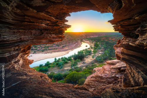 Obraz na płótnie sunrise at natures window in kalbarri national park, western australia w salonie