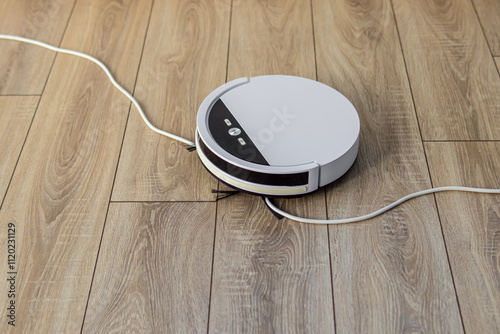 Robot vacuum cleaner ran over a wire. Recognition of obstacles by the robot. The problem of machine vision photo