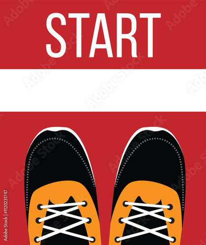 Feet of a Runner at the Start Flat Style. Running a marathon or starting a new project concept vector art