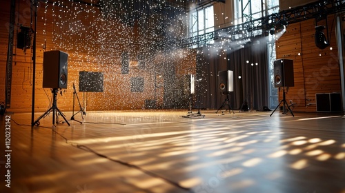 Immersive Sound Experience in Acoustically Treated Recording Room with Large Speakers and Sound Panels