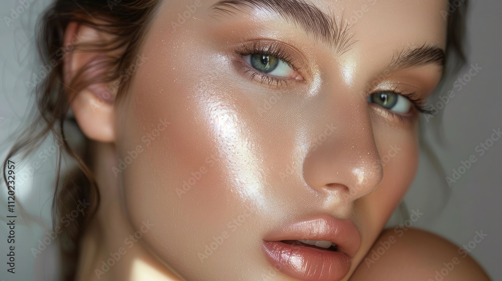 Luminous highlighter delicately applied to the high points of the face Luminous highlighter delicately applied to the high points of the face