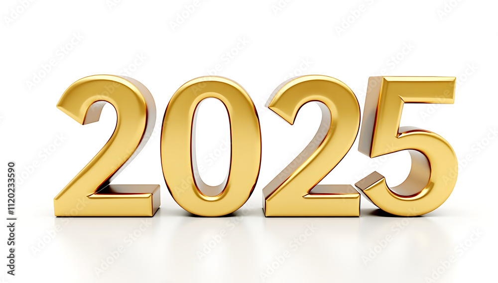 2025 gold for happy new year and holiday, shiny metallic finish, isolated on white background 2025 gold for happy new year and holiday, shiny metallic finish, isolated on white background