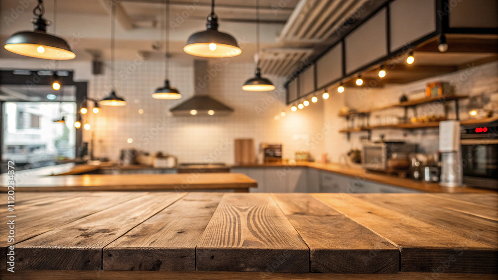 Rustic Wooden Tabletop in a Cozy Industrial Kitchen Rustic Wooden Tabletop in a Cozy Industrial Kitchen