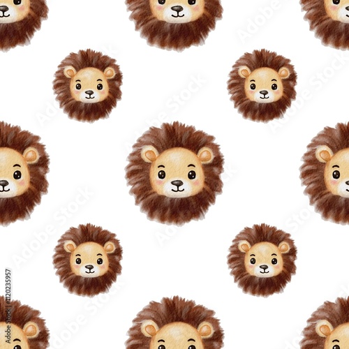 Wallpaper Mural Watercolor lion illustrations in a playful pattern on a clean white background Torontodigital.ca