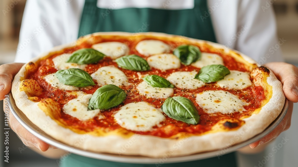 Close-up of hands holding a margherita pizza. Close-up of hands holding a margherita pizza.