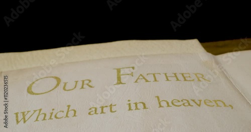 Holy Bible Beige Cover Our Father Which Art In Heaven Tilt Down Macro
