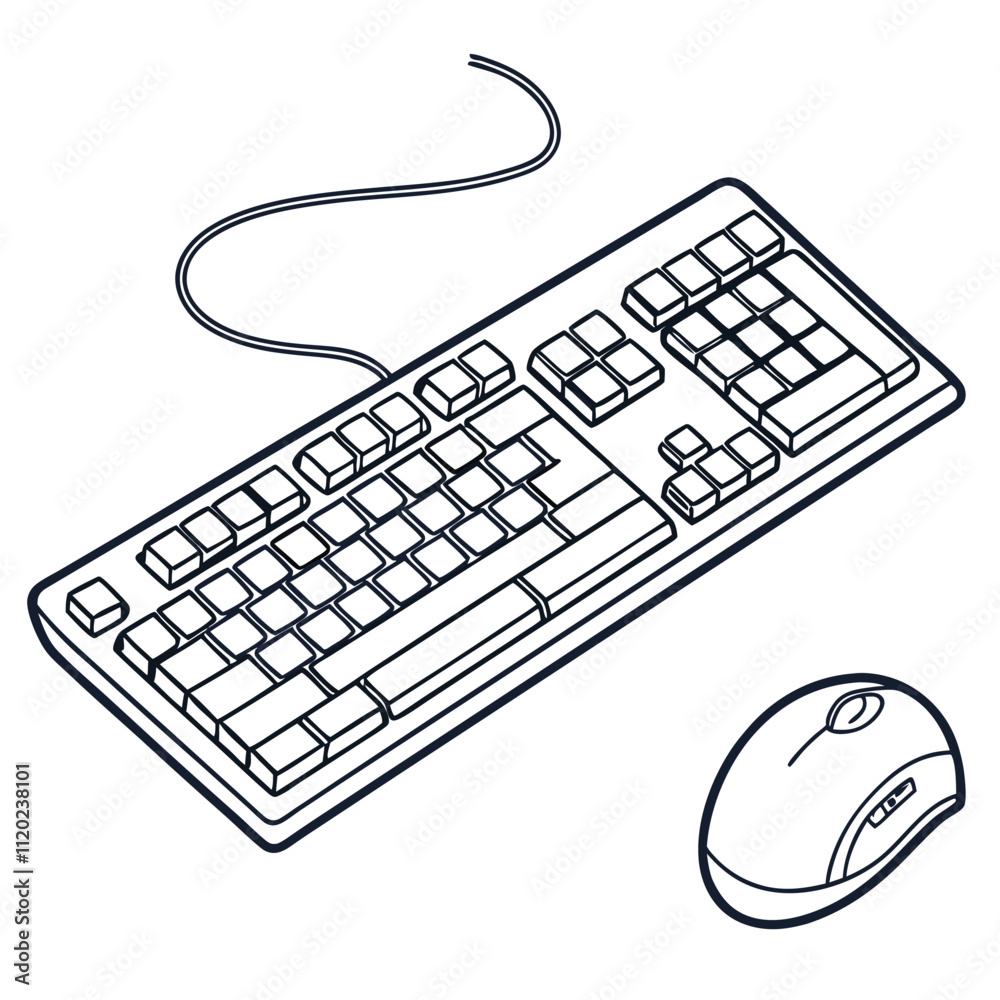 Computer keyboard hand drawn vector, Isolated on white background. Computer keyboard hand drawn vector, Isolated on white background.