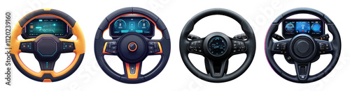 Car Steering Wheels Isolated on Transparent Background