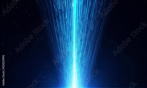 Exploring the wonders of a vibrant blue beam cutting through a starry night sky in a cosmic journey through light and space. Generative AI
