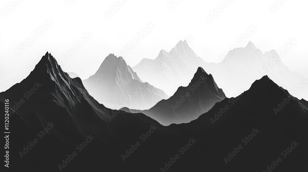 Monochromatic mountain range landscape in fog. Monochromatic mountain range landscape in fog.