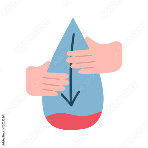 Drop of blood with low sugar. Hypoglycemia or iron deficiency anemia concept. Vector icon.