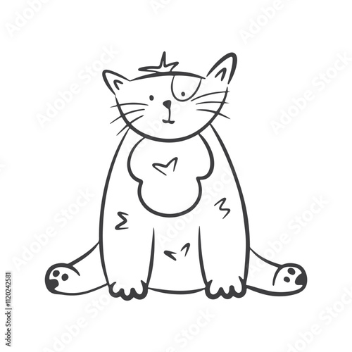 Funny doodle cat. Vector hand draw illustration.