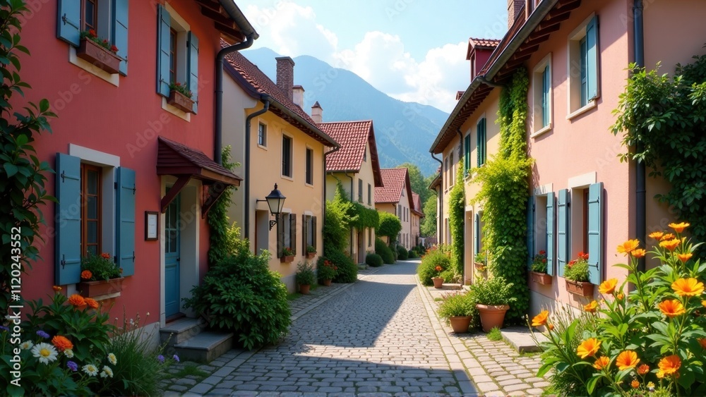 Charming Cobblestone Street in a European Village Charming Cobblestone Street in a European Village