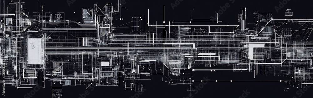 Futuristic Technical Blueprint of Digital Abstract Geometry and Line Connections Futuristic Technical Blueprint of Digital Abstract Geometry and Line Connections