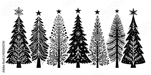 Minimalist Black Holiday Tree Silhouette Vector Art on Transparent Background – Customizable Format