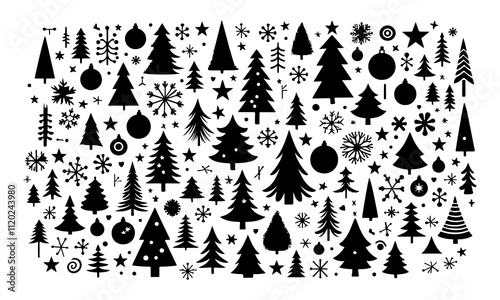 Minimalist Black Holiday Tree Silhouette Vector Art on Transparent Background – Customizable Format
