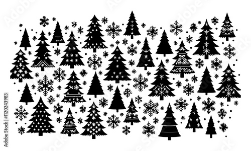 Minimalist Black Holiday Tree Silhouette Vector Art on Transparent Background – Customizable Format