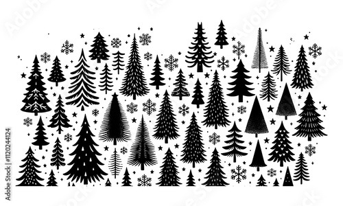 Minimalist Black Holiday Tree Silhouette Vector Art on Transparent Background – Customizable Format