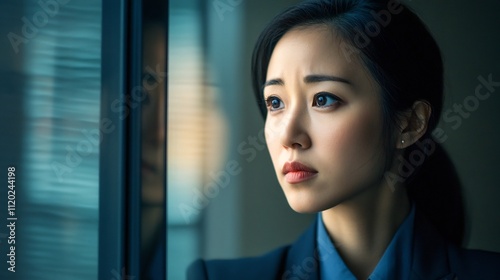 Focused Female Employee Listening Intently in Office Workplace