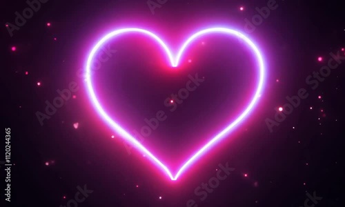 Bright neon heart glowing in a dark space, creating a captivating atmosphere for love and celebration. Generative AI