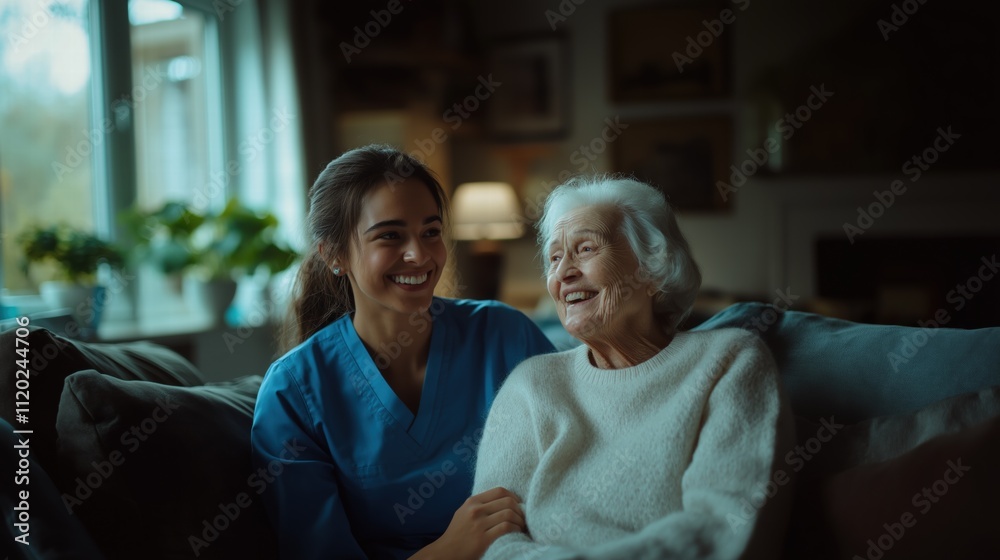 A home health care worker assists an elderly woman in her home
A home health care worker assists an elderly woman in her home