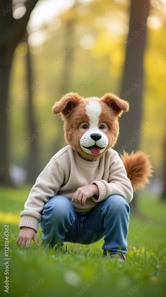 quadrobics kid in park wearing dog mask