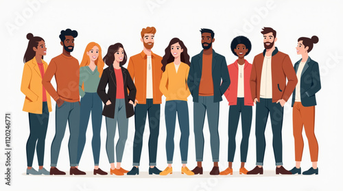 An image showing employees of different ethnic backgrounds coming together to celebrate diversity on a white background. The young people stand side by side, diversity. illustration vector.