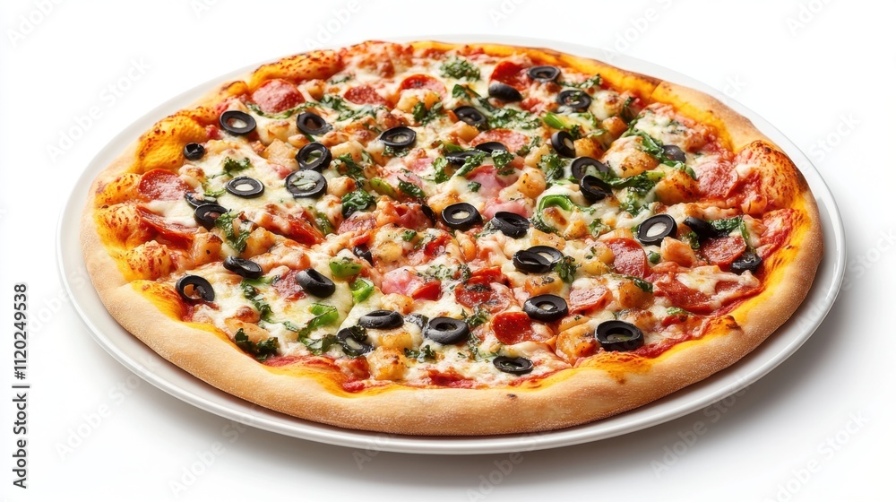 Delicious Vegetarian Pizza with Vibrant Toppings on a Neutral Plate - Food Still Life Delicious Vegetarian Pizza with Vibrant Toppings on a Neutral Plate - Food Still Life