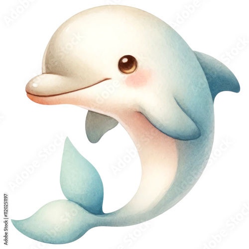 Adorable Watercolor Dolphin Illustration in Pastels.