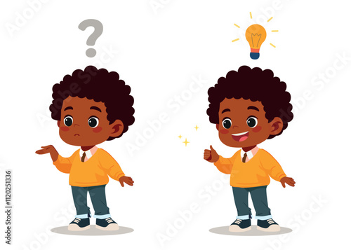 kid boy thinking idea vector illustration