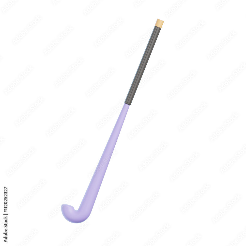 3D icon of a field hockey stick, simple design, light purple color, white background, isometric view, no shadow, high resolution. 3D icon of a field hockey stick, simple design, light purple color, white background, isometric view, no shadow, high resolution.