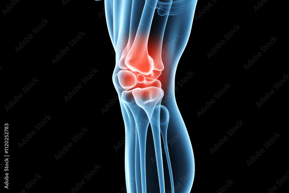 X-ray of a leg with knee swelling. on black background. X-ray of a leg with knee swelling. on black background.