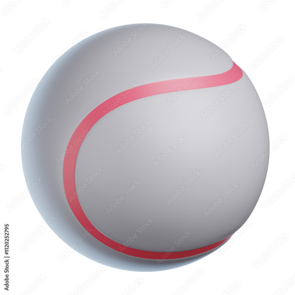 3D icon of a tennis ball, grey with a pink outline, on a white background, with no shadow under the tennis ball. 3D icon of a tennis ball, grey with a pink outline, on a white background, with no shadow under the tennis ball.