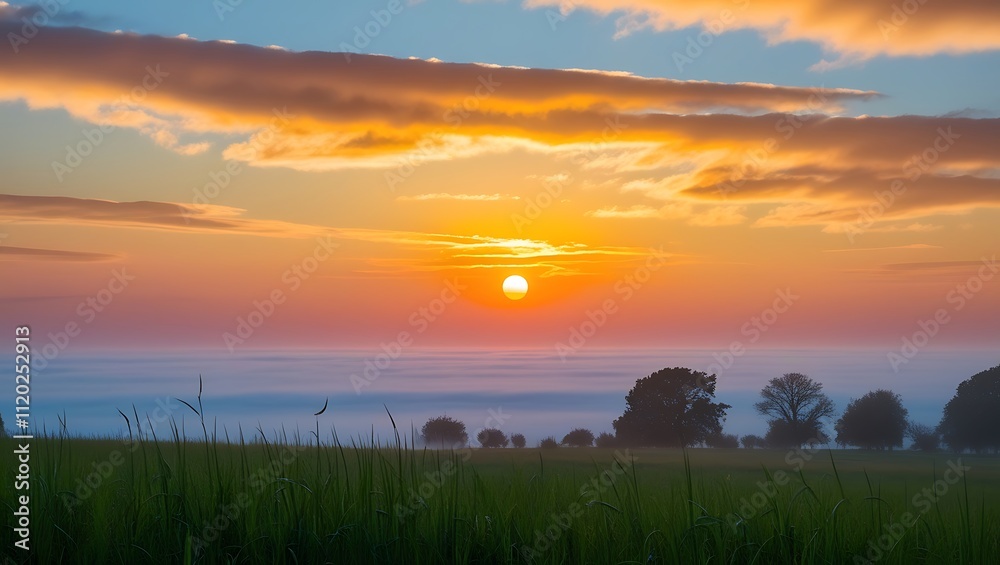 A Wild wildflowers and green trees in the fog against A Wild wildflowers and green trees in the fog against