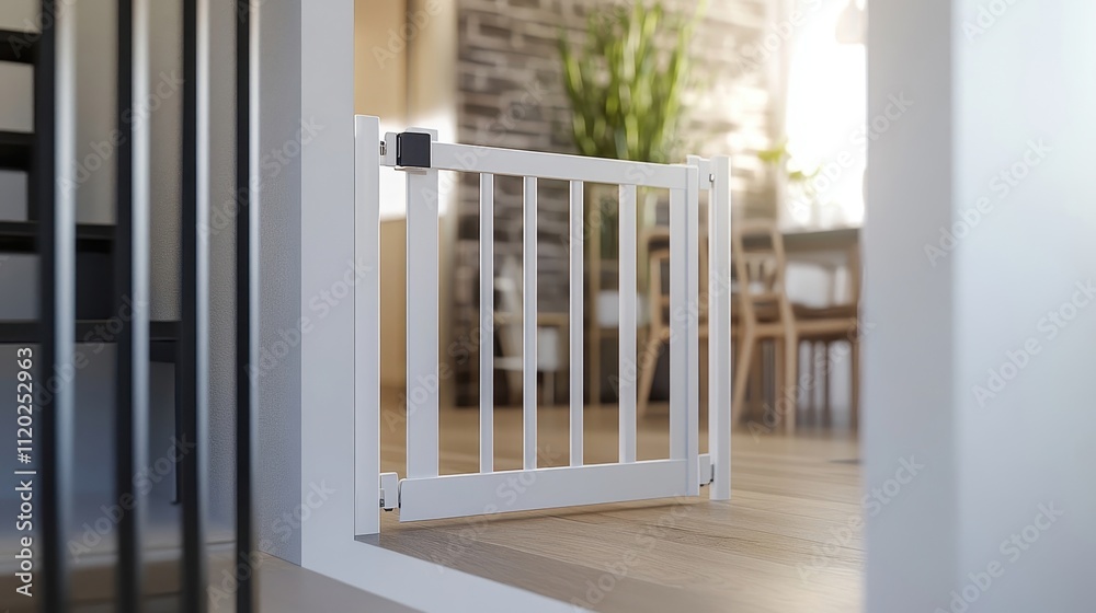 Modern Child Safety Gate in Bright Interior Space Modern Child Safety Gate in Bright Interior Space