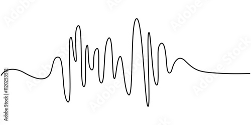 One line drawing of sound wave. Continuous linear sketch .Doodle vector illustration, red and blue waving lines , zigzag lines sound waves, One continuous line drawing of music player soundbar.