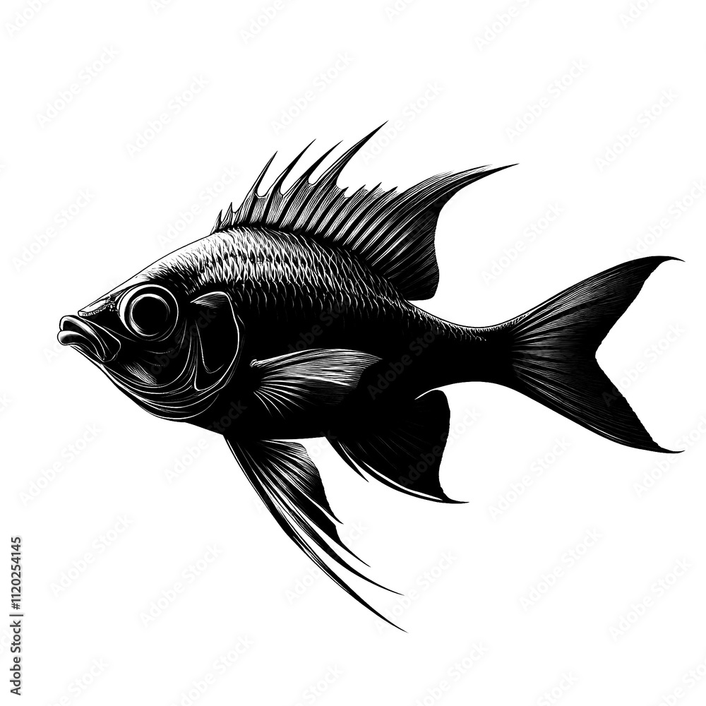Obraz premium 2D full body illustration full body shot of a barrelfish silhouette isolated on a white transparent background