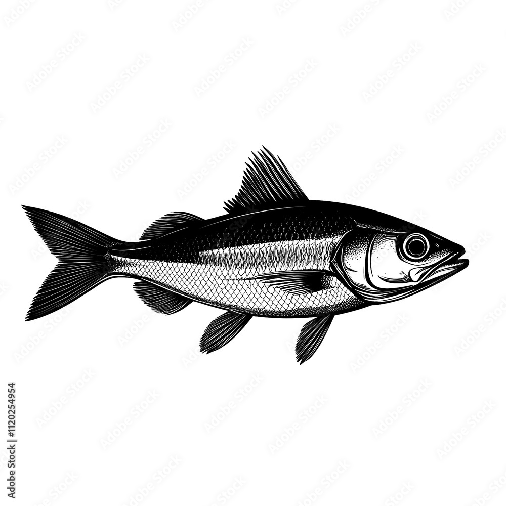 2D full body illustration full body shot of a sardine silhouette isolated on a white transparent background 2D full body illustration full body shot of a sardine silhouette isolated on a white transparent background