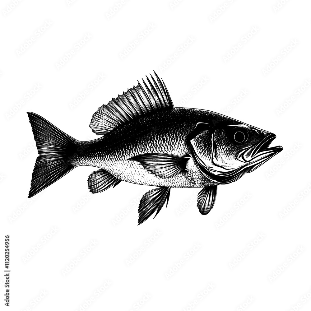 Obraz premium 2D full body illustration full body shot of a sand bass fish silhouette isolated on a white transparent background