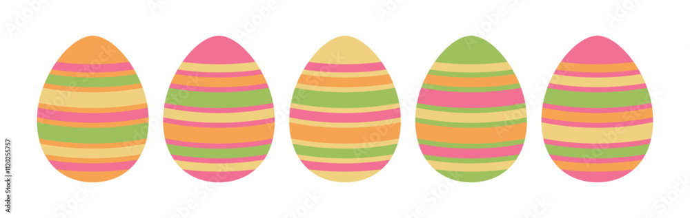 Set of multi-colored boiled Easter eggs. Flat vector isolated illustration. Set of multi-colored boiled Easter eggs. Flat vector isolated illustration.