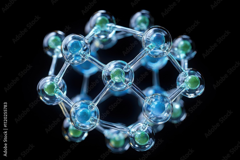 A 3D molecular structure illustrating atoms and bonds in a scientific context. A 3D molecular structure illustrating atoms and bonds in a scientific context.