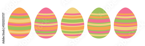 Set of multi-colored boiled Easter eggs. Flat vector isolated illustration.