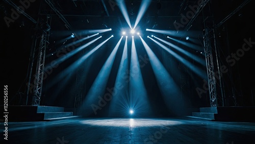 "Radiant Stage: A Cascade of Light Beams and Backdrops"