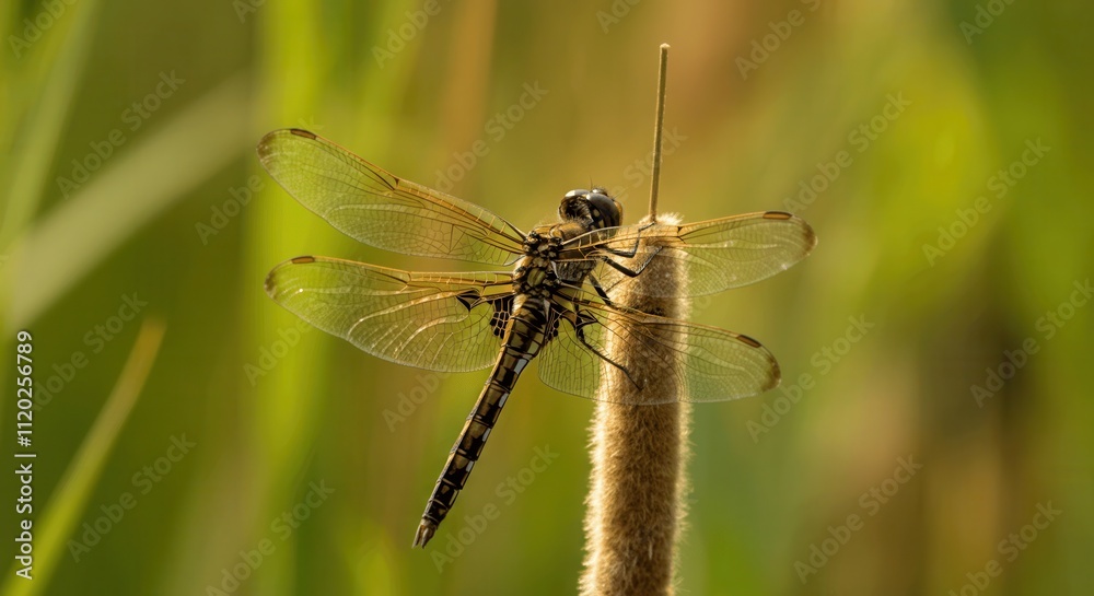 backlit dragonfly perched on plant stem in nature backlit dragonfly perched on plant stem in nature