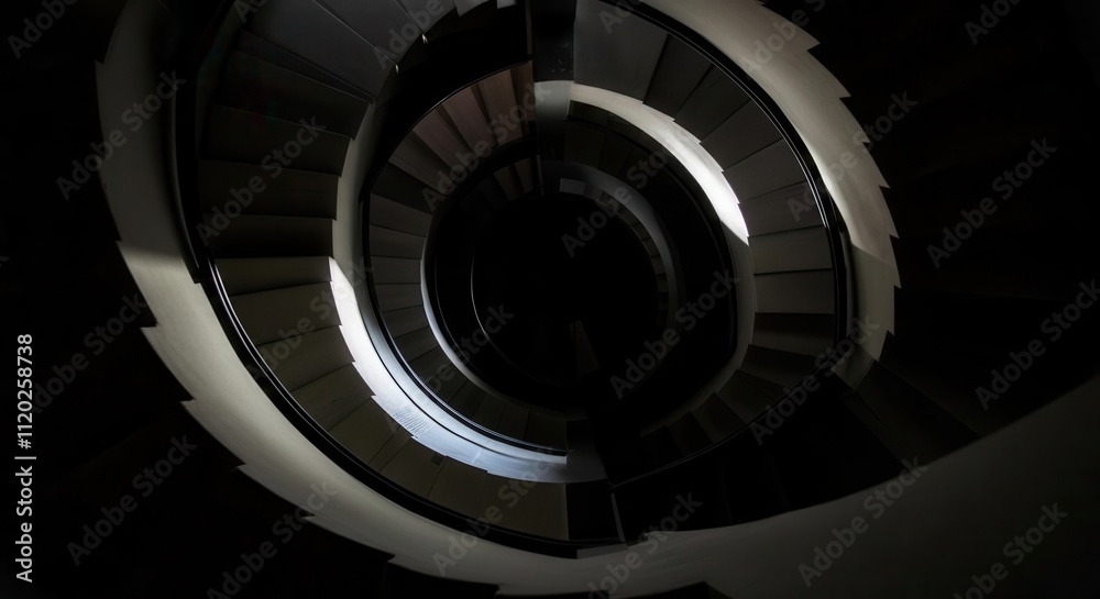 Fototapeta premium Mysterious spiral staircase in shadowed interior