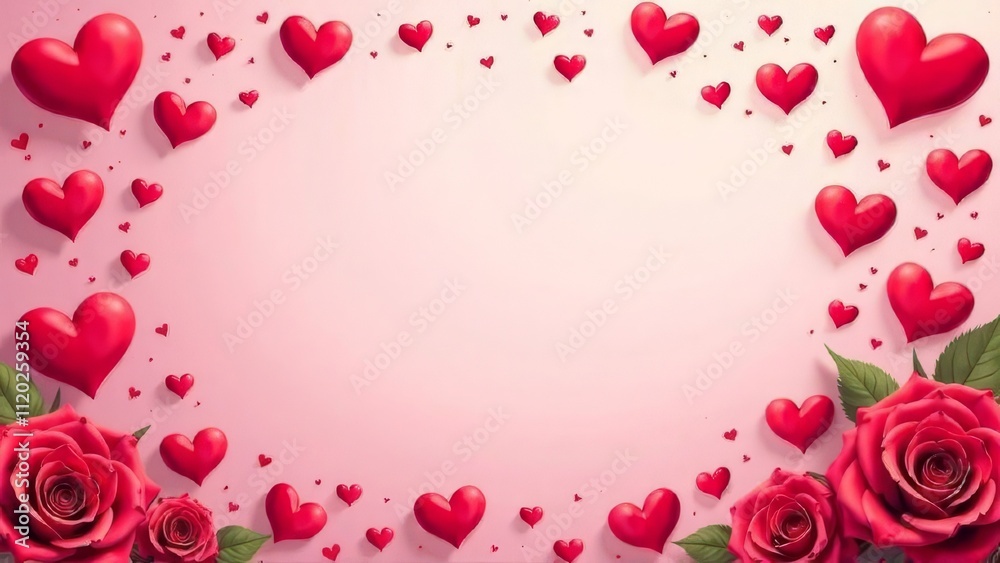 An illustration with a space for text against a background of hearts, roses, or other Valentine’s Day symbols, creating a romantic vibe,card, poster, wallpaper,valentine's day, love