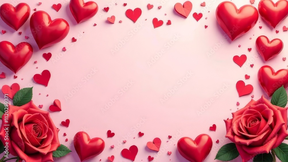 An illustration with a space for text against a background of hearts, roses, or other Valentine’s Day symbols, creating a romantic vibe,card, poster, wallpaper,valentine's day, love An illustration with a space for text against a background of hearts, roses, or other Valentine’s Day symbols, creating a romantic vibe,card, poster, wallpaper,valentine's day, love