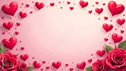 An illustration with a space for text against a background of hearts, roses, or other Valentine’s Day symbols, creating a romantic vibe,card, poster, wallpaper,valentine's day, love