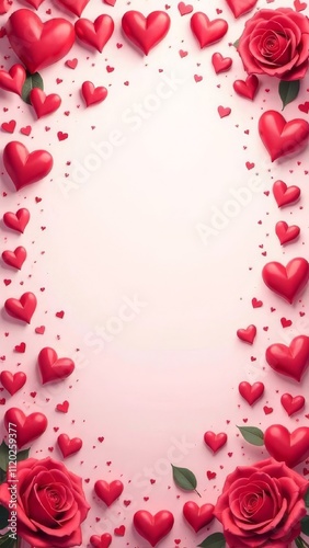 An illustration with a space for text against a background of hearts, roses, or other Valentine’s Day symbols, creating a romantic vibe,card, poster, wallpaper,valentine's day, love